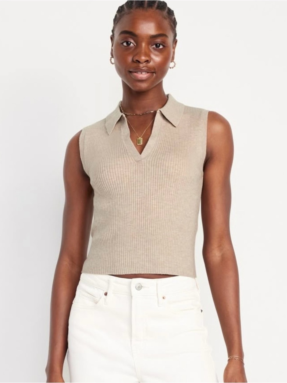 Old Navy Sleeveless Ribbed Polo Tank Top — Beige